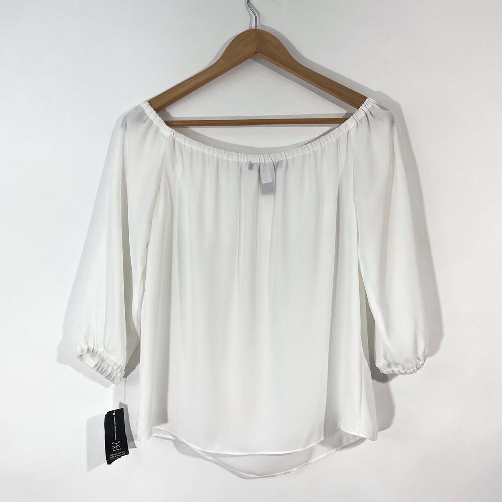 INC International Concepts Women’s Size XS Washed White Off the Shoulder Blouse - Picture 10 of 12